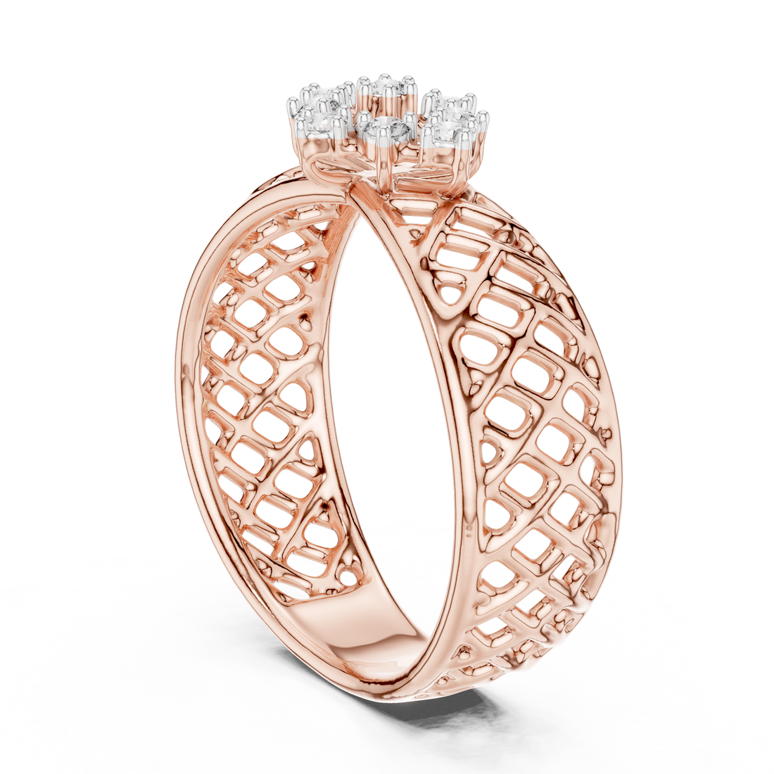 12#10062@L - Fashion Round Ring - White Gold