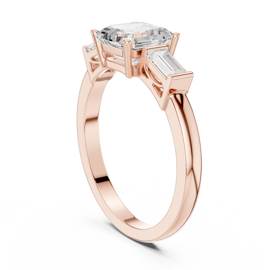 DDLR-1109 - Three Stone Asscher Ring - White Gold