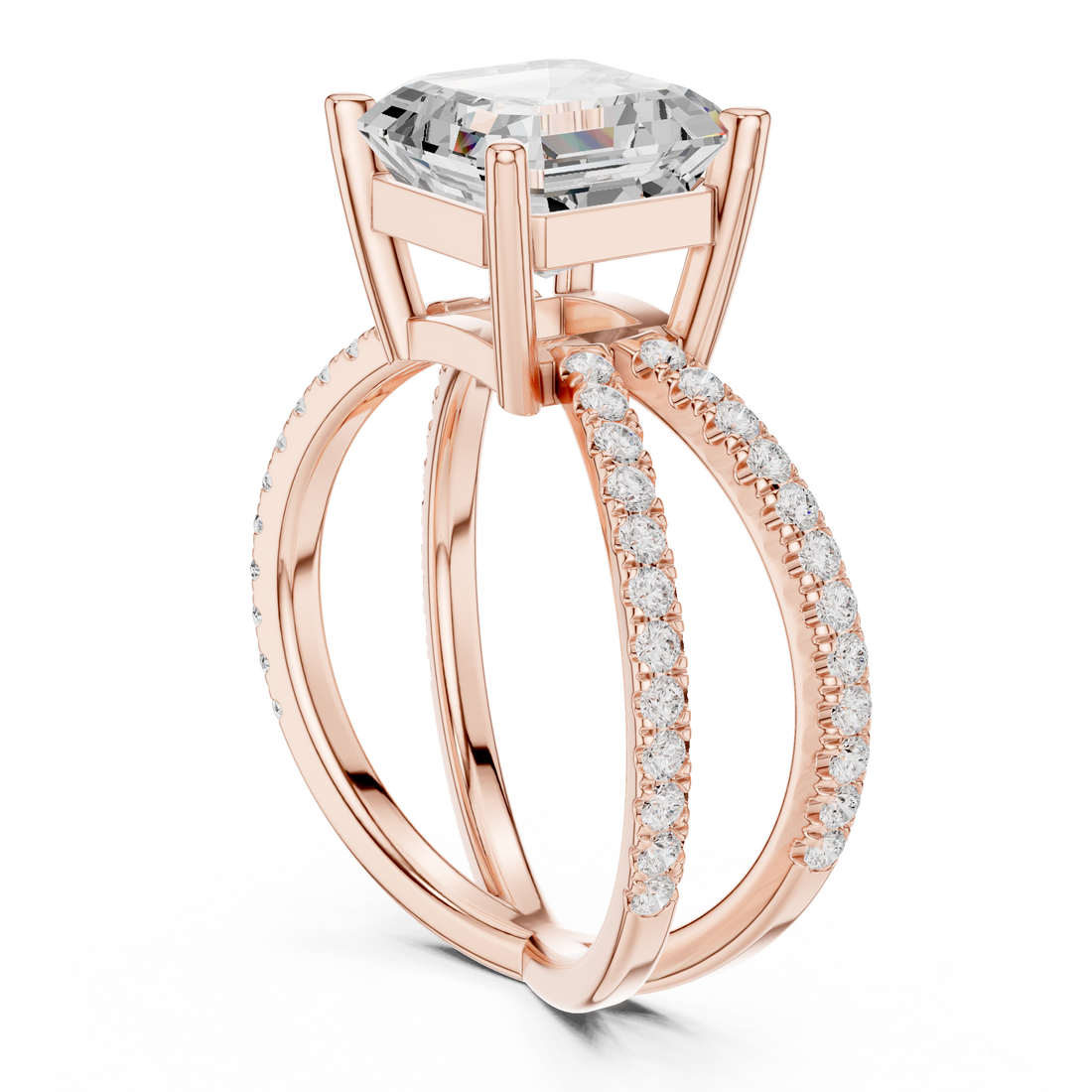 25 AC - Split Shank Asscher Ring - White Gold