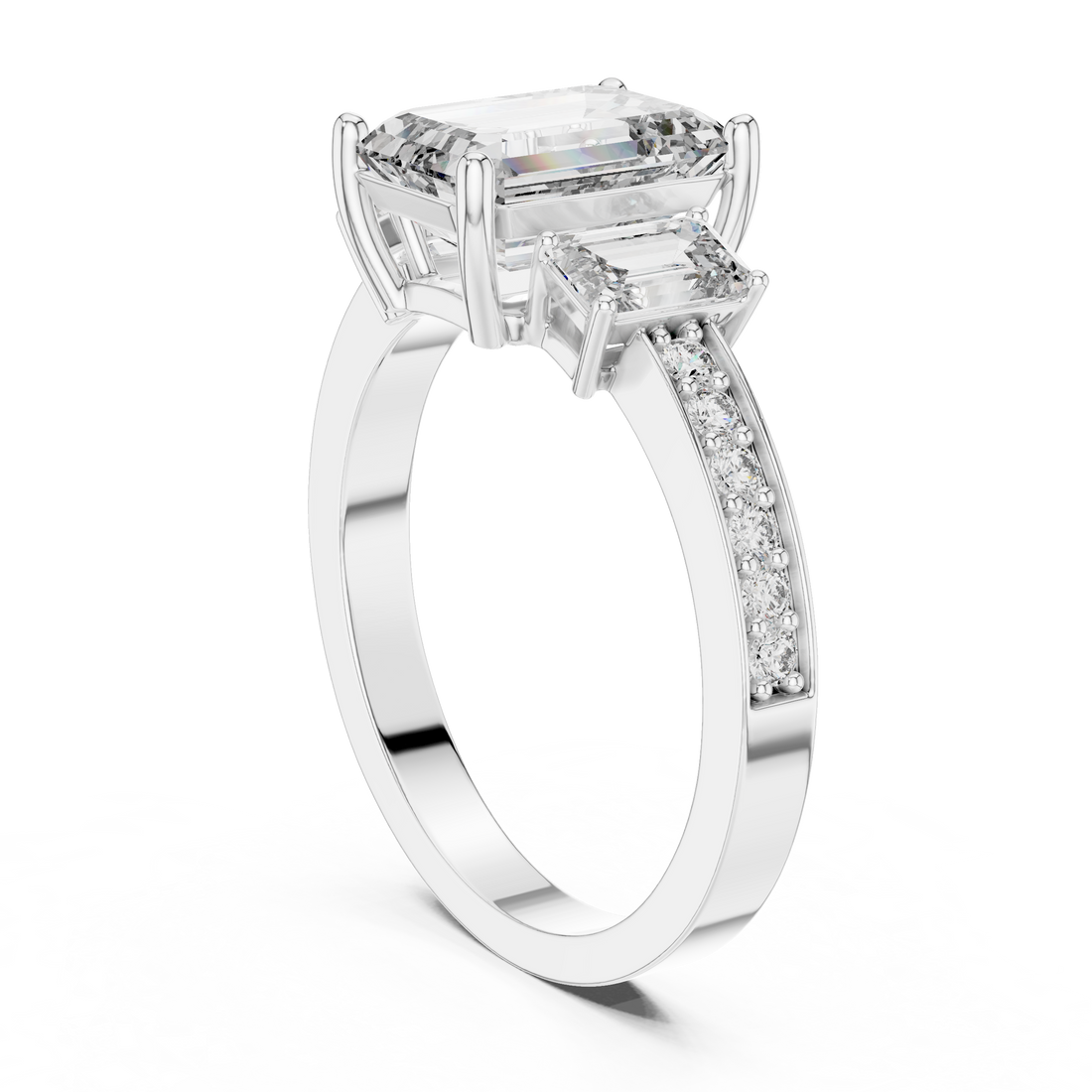 LR-0069 - Three Stone Emerald Ring - White Gold