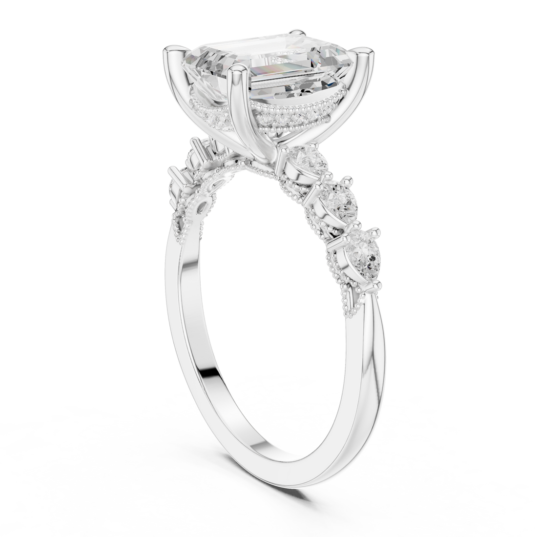 DDLR-1004 - Vintage Emerald Ring - White Gold