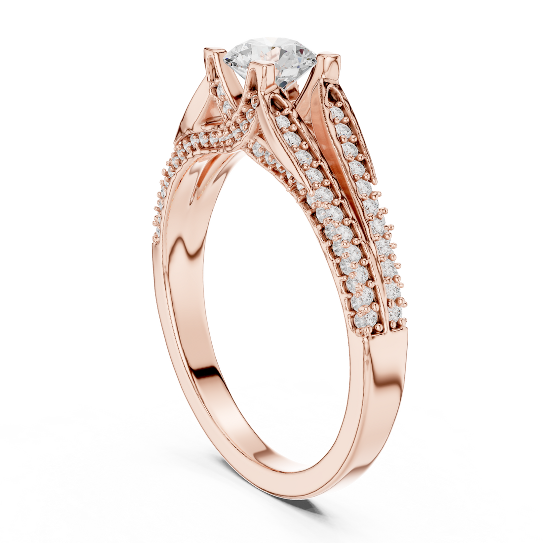 LR-0327 - Split Shank Round Ring - White Gold