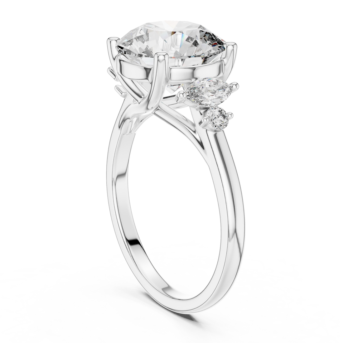 DDLR-073 - Three Stone Round Ring - White Gold