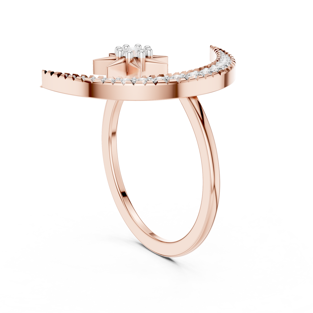 12#10016@L - Fashion Round Ring - White Gold