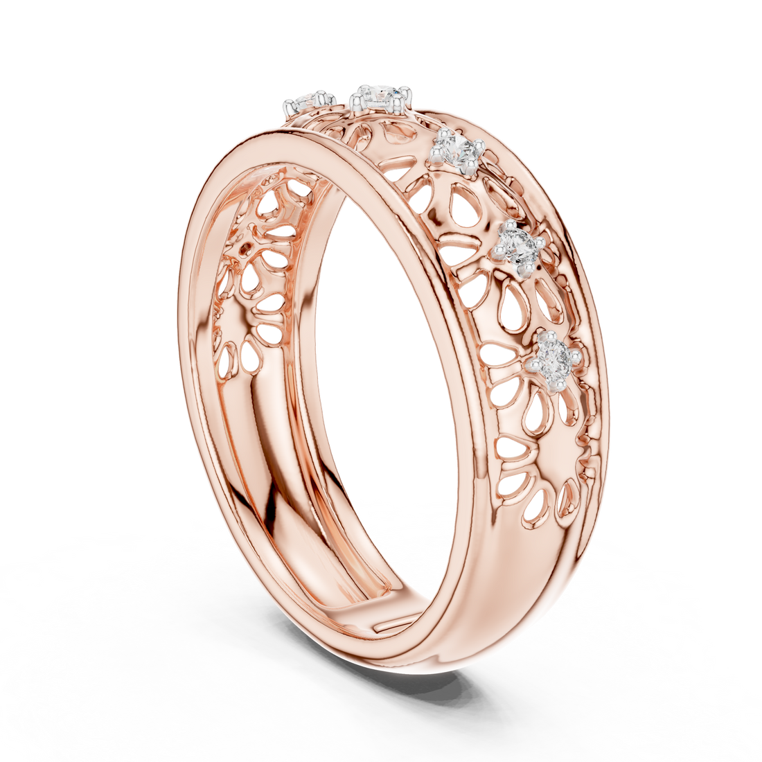 12#10071@L - Fashion Round Ring - White Gold