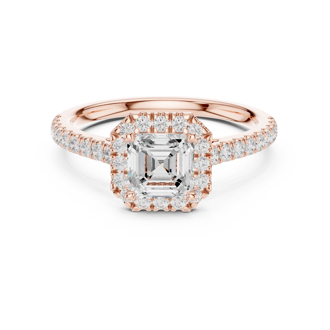 Halo Ring - Asscher | DDLR-916 - Rose Gold