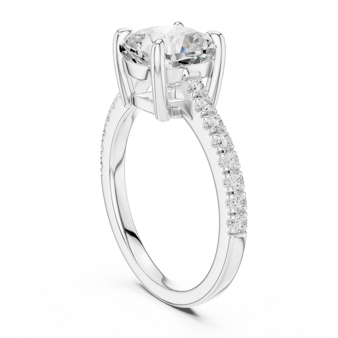 DDLR-039-CU - Solitaire Cushion Ring - White Gold