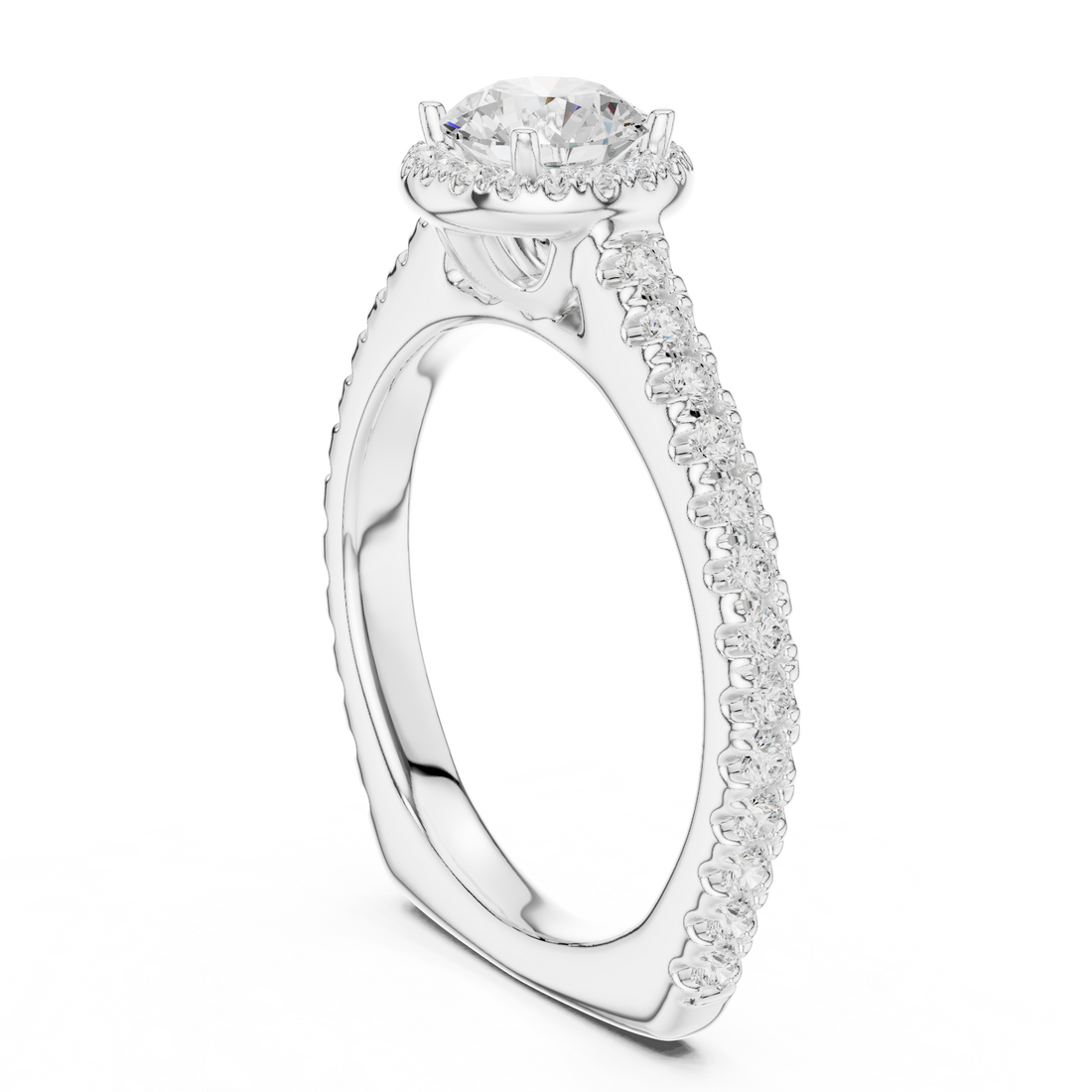 LR-0225 - Halo Round Ring - White Gold