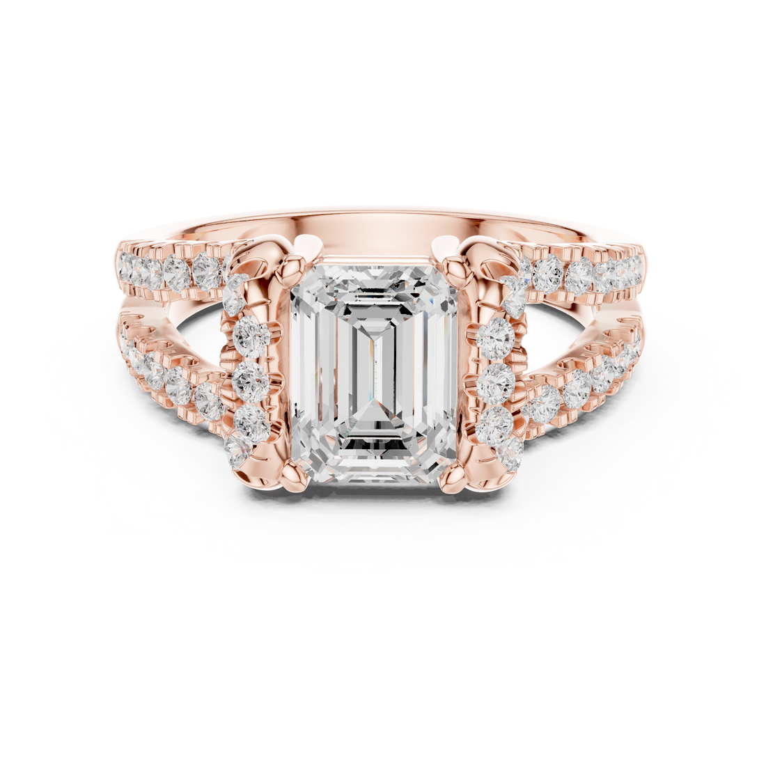 Split Shank Ring - Emerald | DDLR-409 - Rose Gold