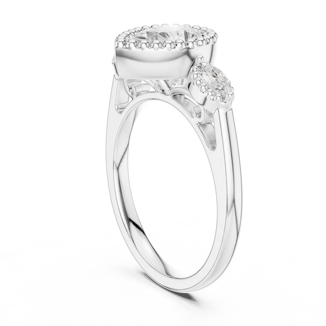 DDLR-275 - Three Stone Pear Ring - White Gold