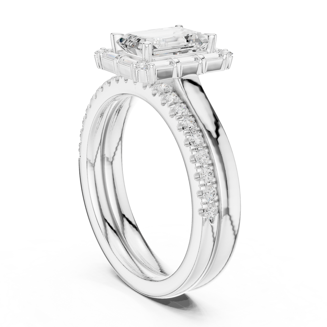 DDLR-303 - Halo Emerald Ring - White Gold