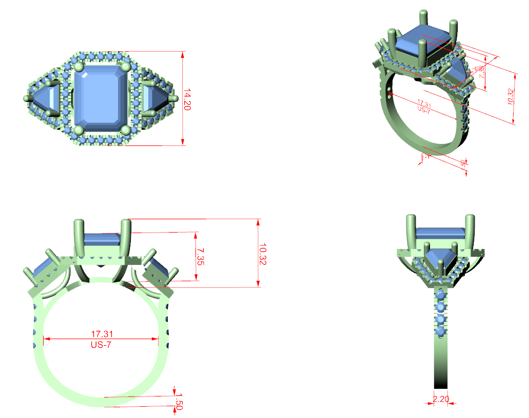 Halo Three Stone Ring - Emerald | DDLR-418