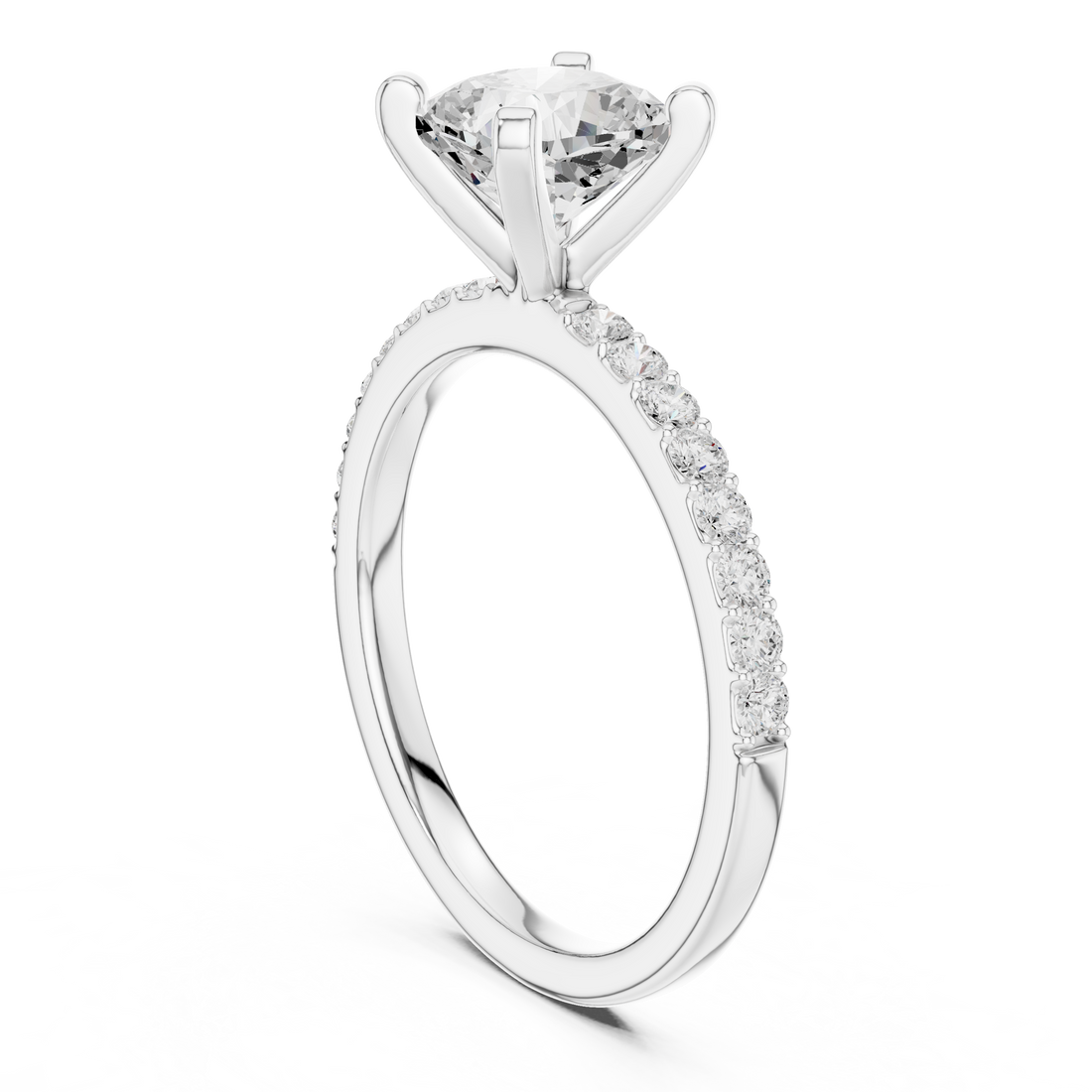 DDLR-040-R00697-CU - Solitaire Cushion Ring - White Gold