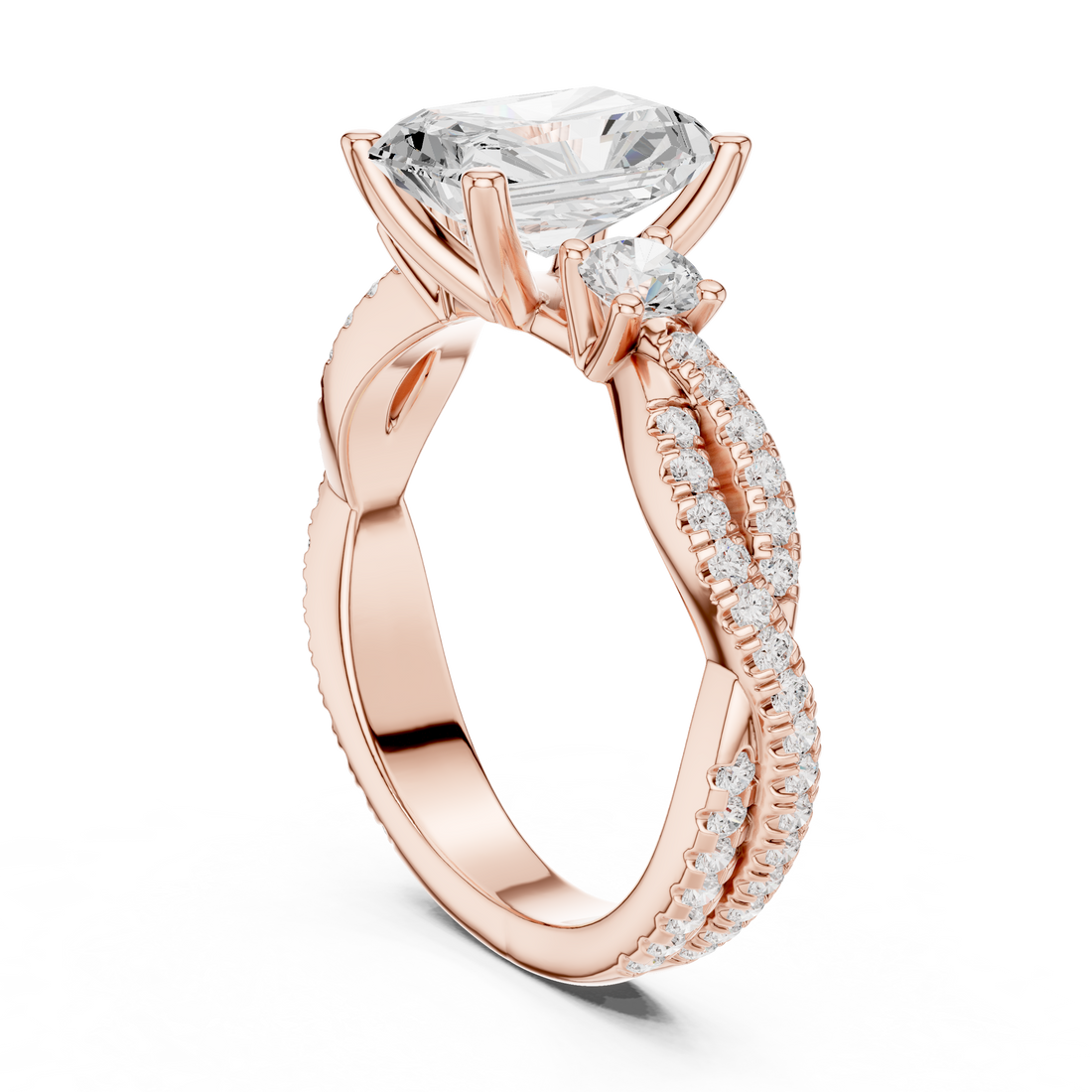DDLR-1039 - Three Stone Radiant Ring - White Gold