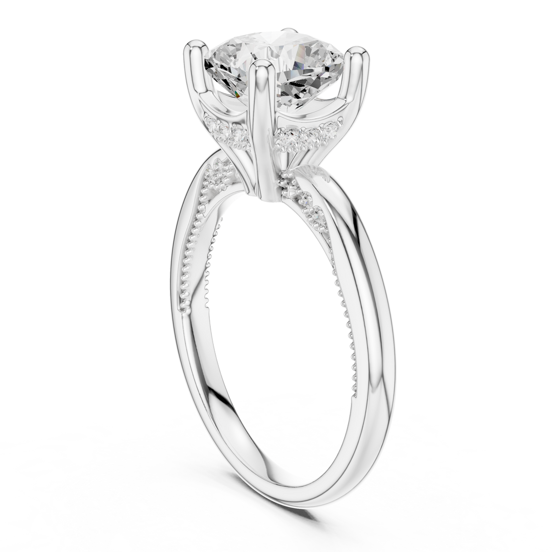 DDLR-175 - CU - Solitaire Cushion Ring - White Gold