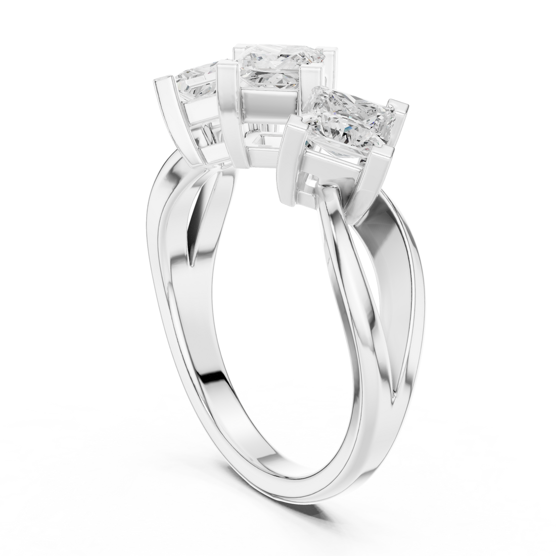 DDLR-488 - Three Stone Princess Ring - White Gold