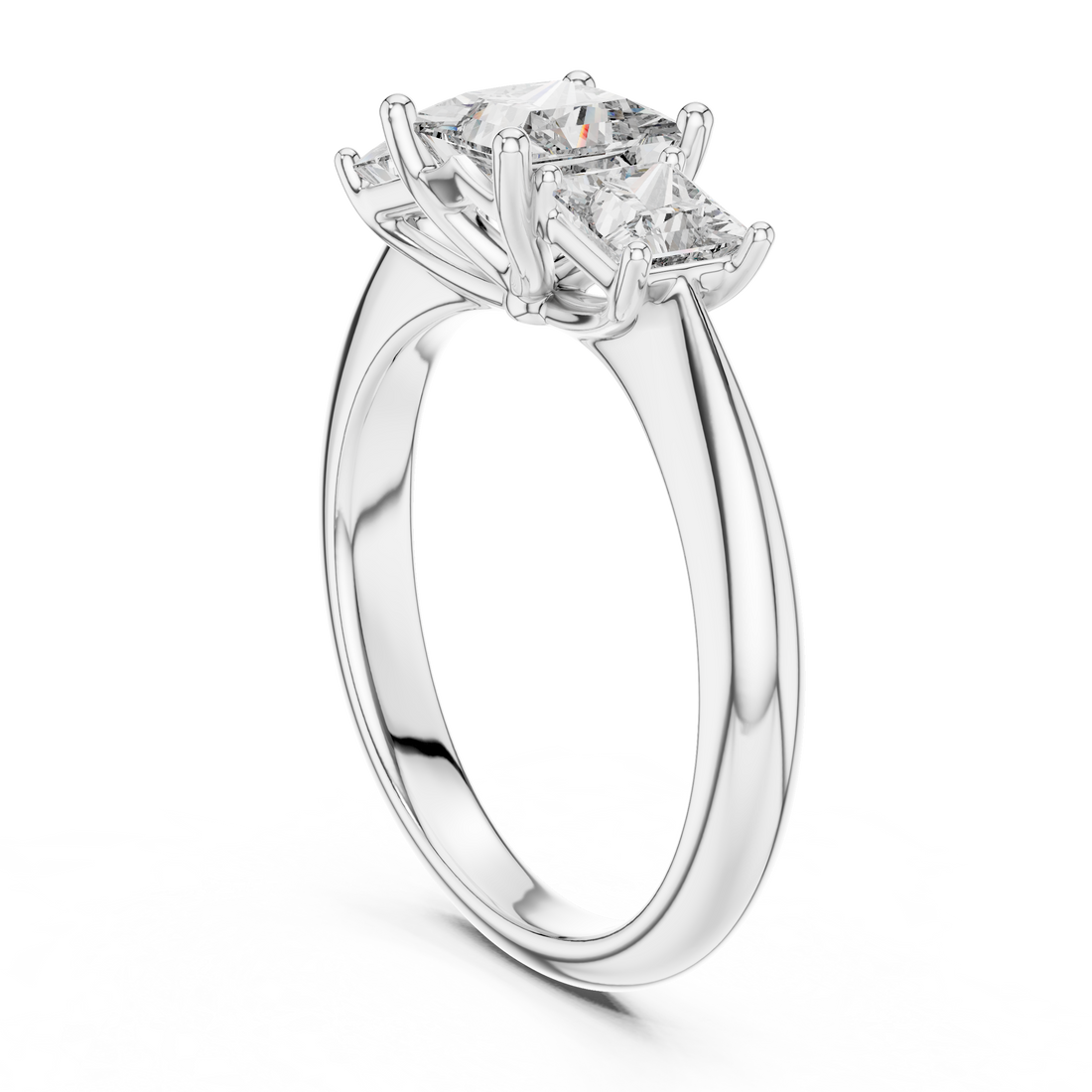 DDLR-044 - Three Stone Princess Ring - White Gold