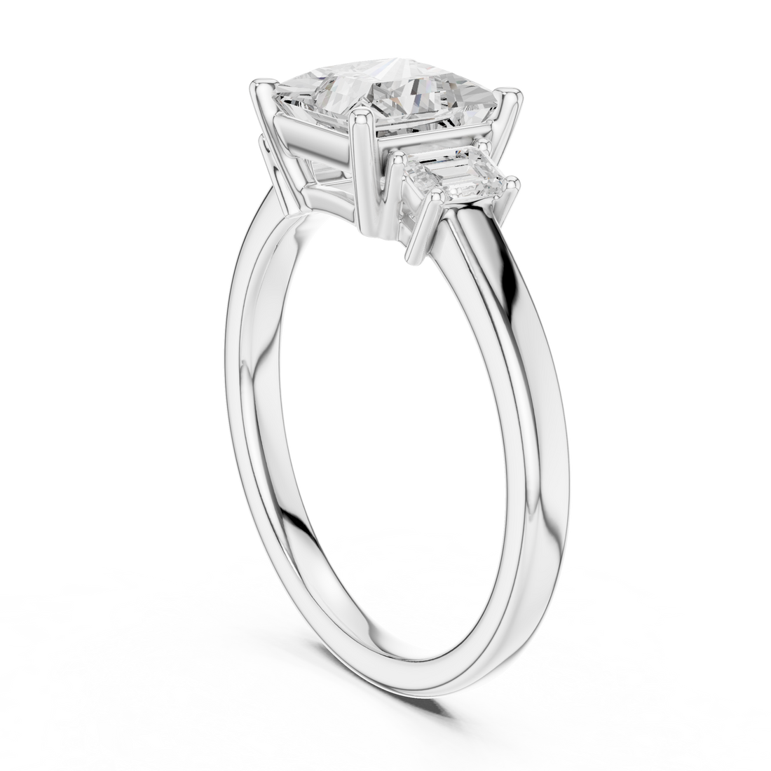 Three Stone Ring - Princess | DDLR-038-PE - White Gold