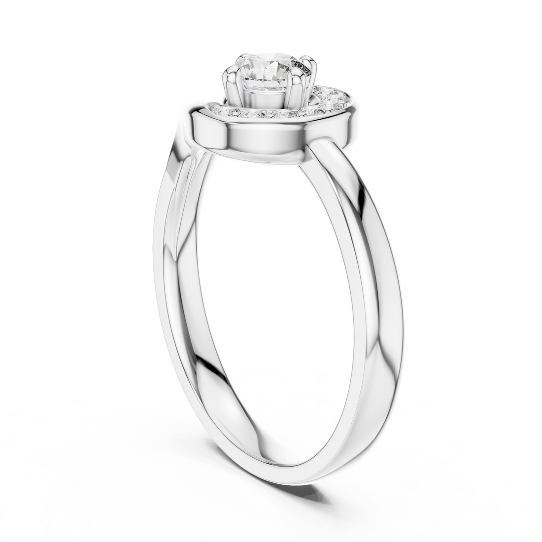 12#10007@L - Halo Round Ring - White Gold