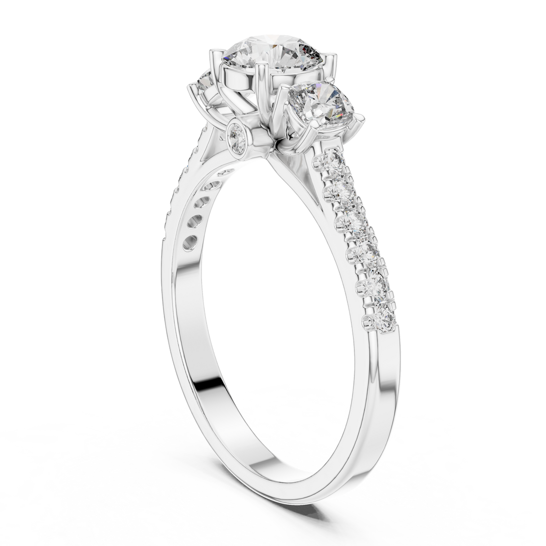 LR-0033 - Three Stone Round Ring - White Gold