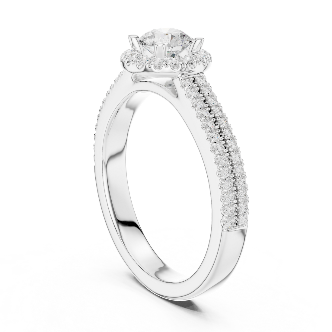 LR-0234 - Halo Round Ring - White Gold