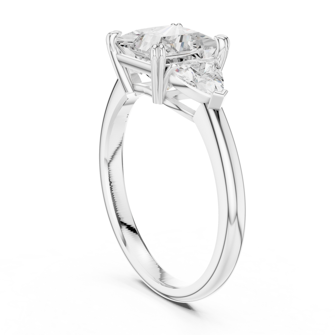 DDLR-034-PR - Three Stone Princess Ring - White Gold