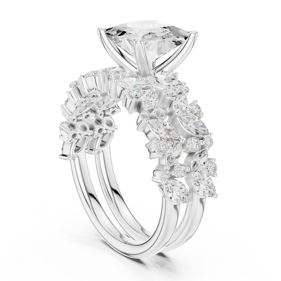 DDLR-443-PR - Fashion Asscher Ring - White Gold