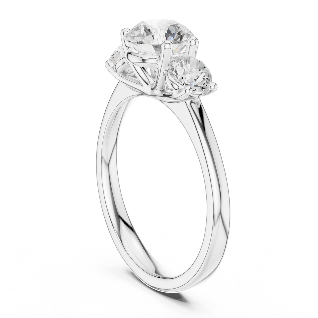 DDLR-638 - Three Stone Round Ring - White Gold