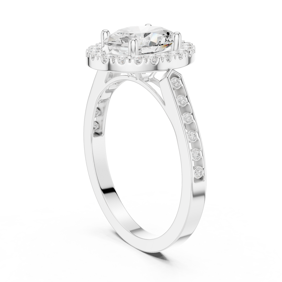 DDLR-349 OV - Halo Oval Ring - White Gold