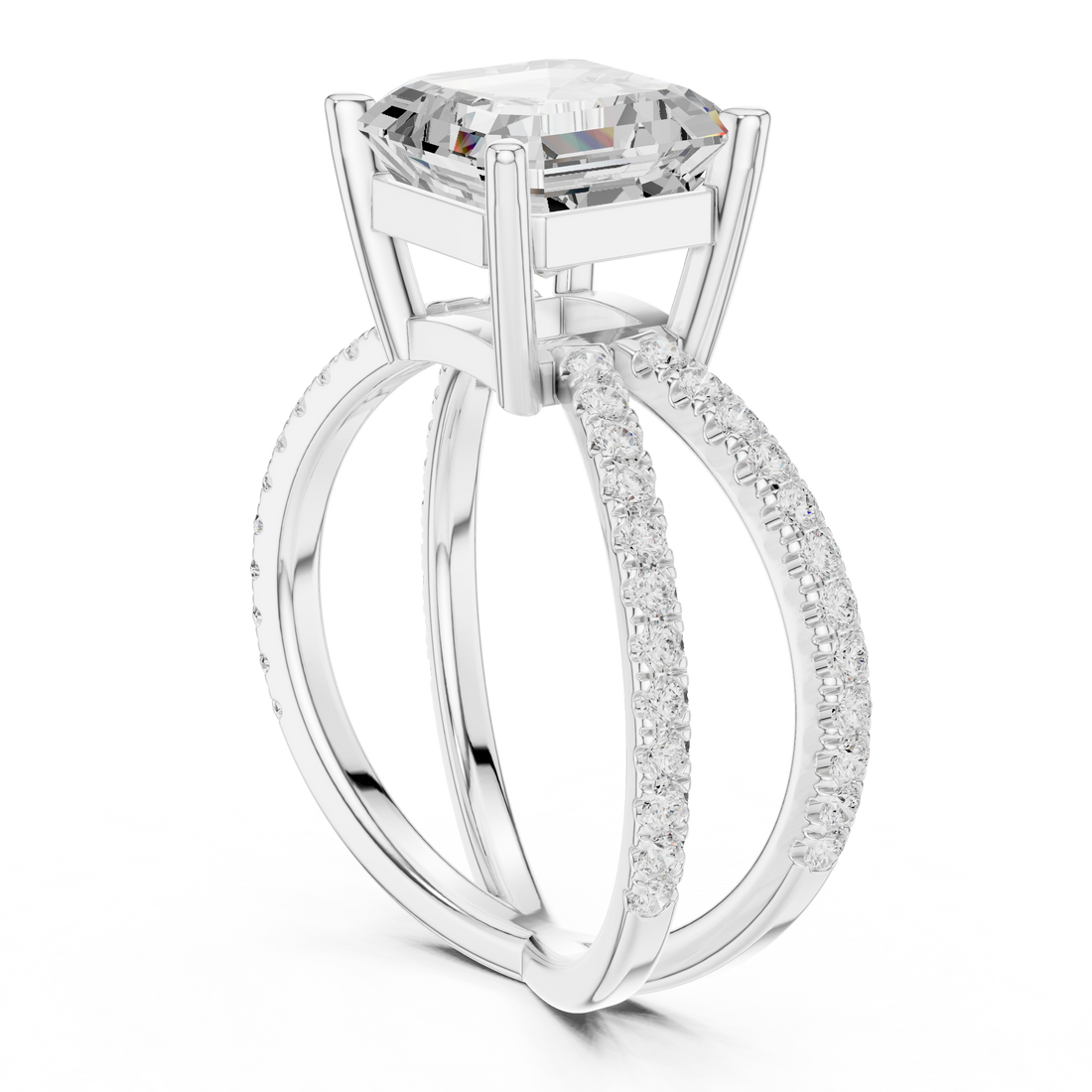 25 AC - Split Shank Asscher Ring - White Gold