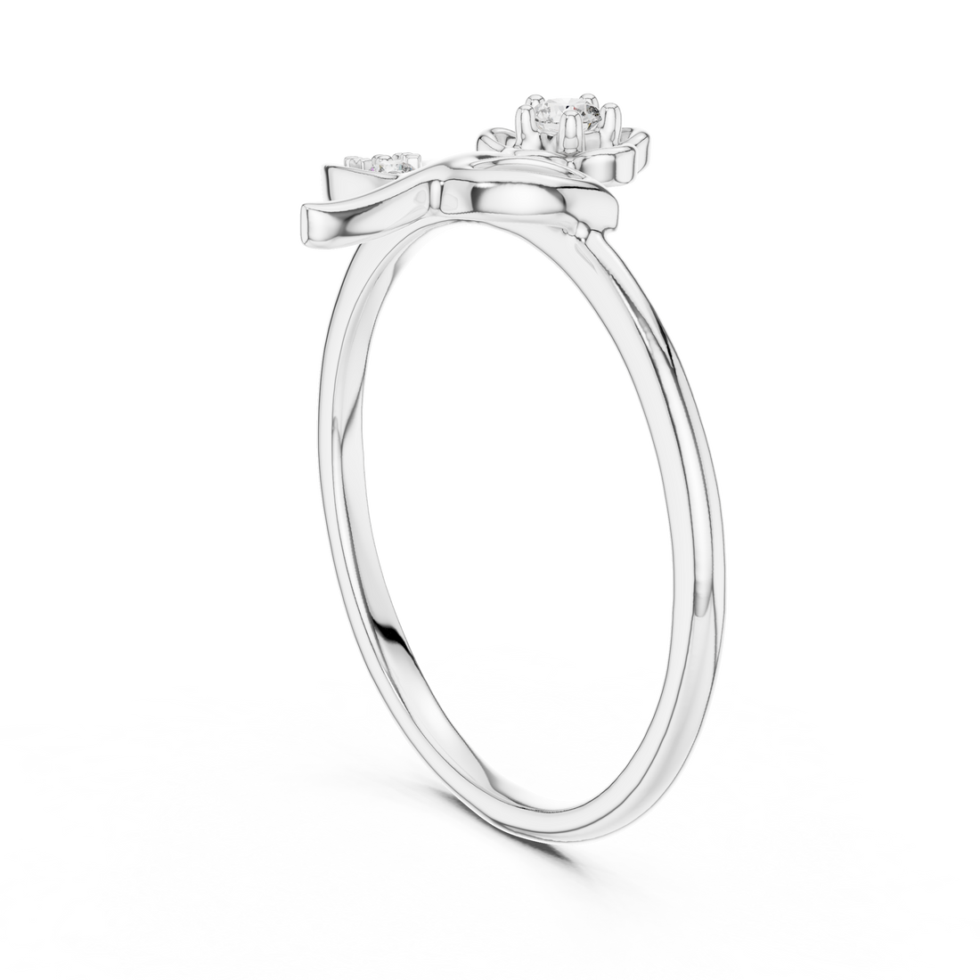 12#10033@L - Fashion Round Ring - White Gold