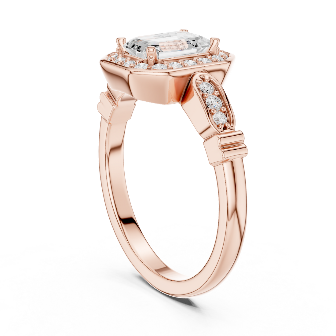 LR-0270 - Halo Emerald Ring - White Gold