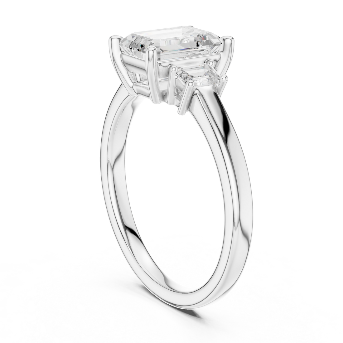 DDLR-038-EM - Three Stone Emerald Ring - White Gold