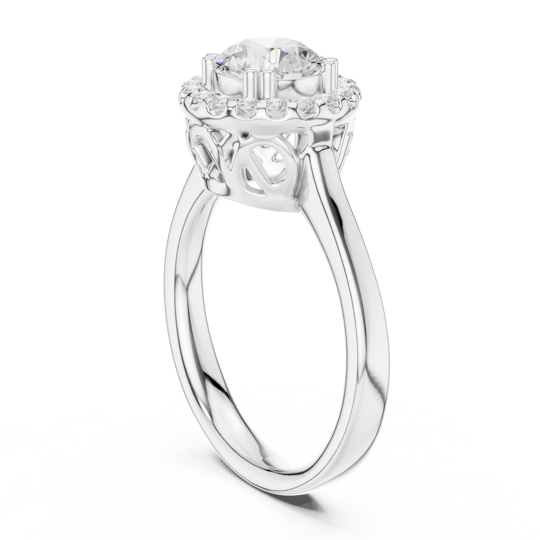 DDLR-649 - Halo Round Ring - White Gold