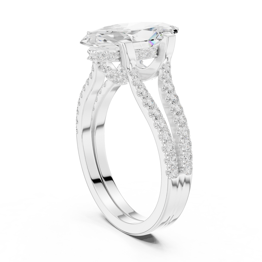 DDLR-182-MQ - Split Shank Marquise Ring - White Gold