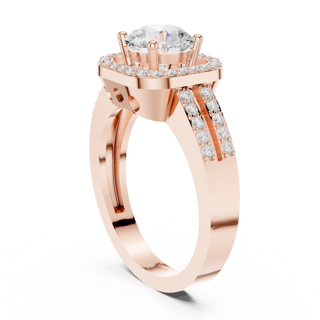 RLR1739 - Halo Round Ring - White Gold