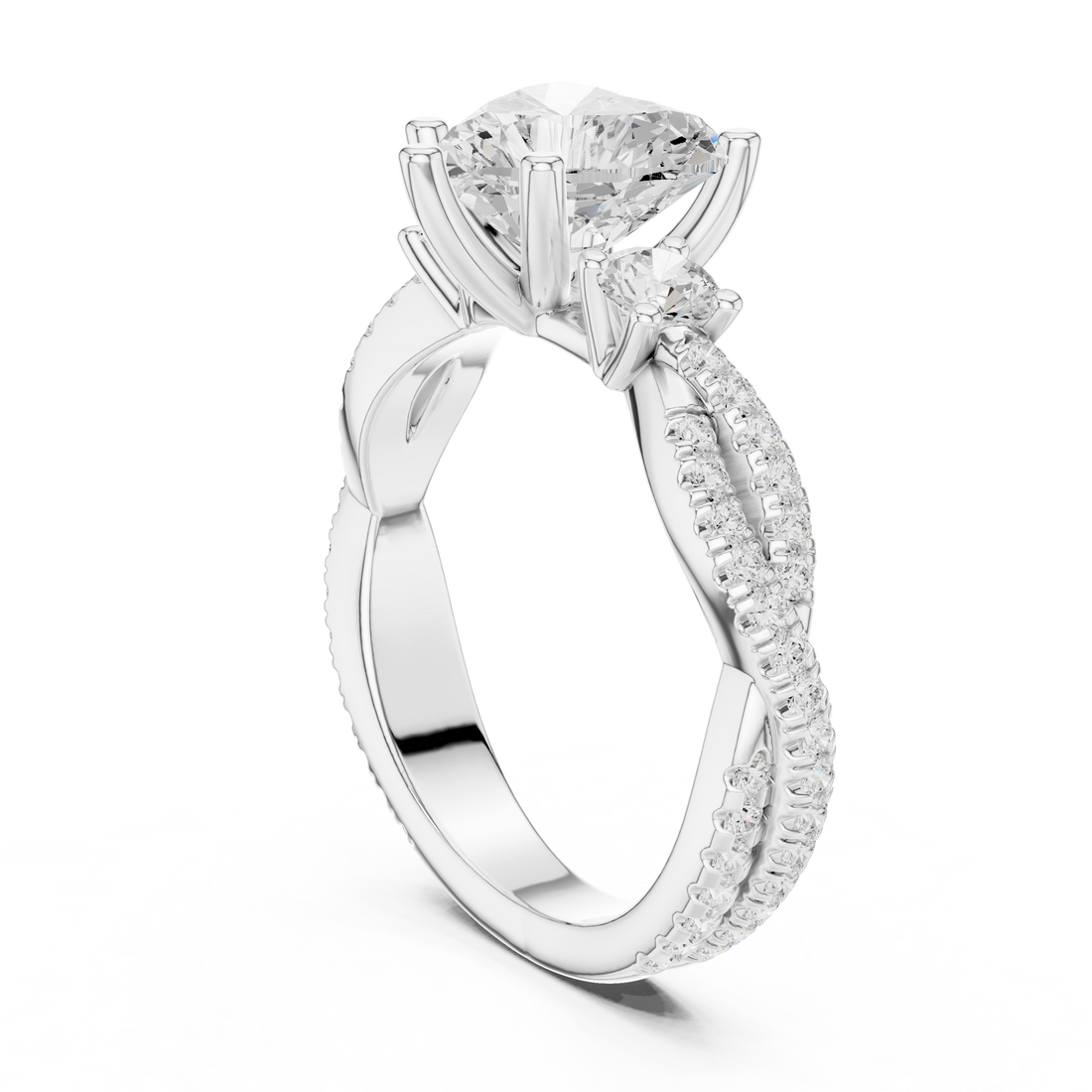 DDLR-1034 - Three Stone Heart Ring - White Gold