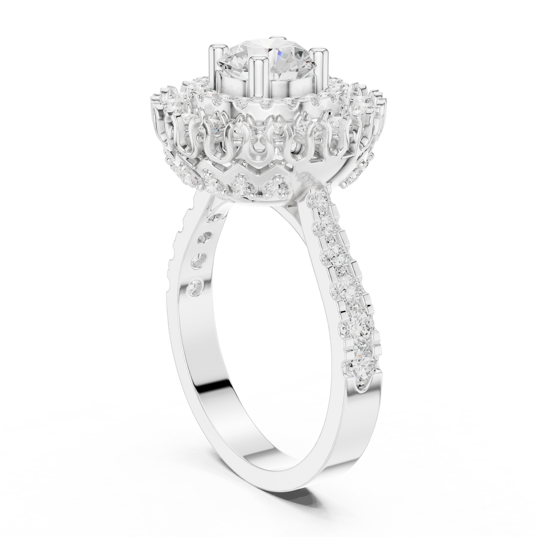 DDLR-400 - Halo Round Ring - White Gold