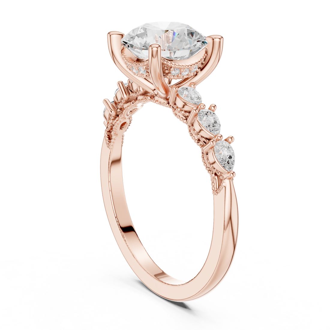 DDLR-168 -R00843-RD - Vintage Round Ring - White Gold
