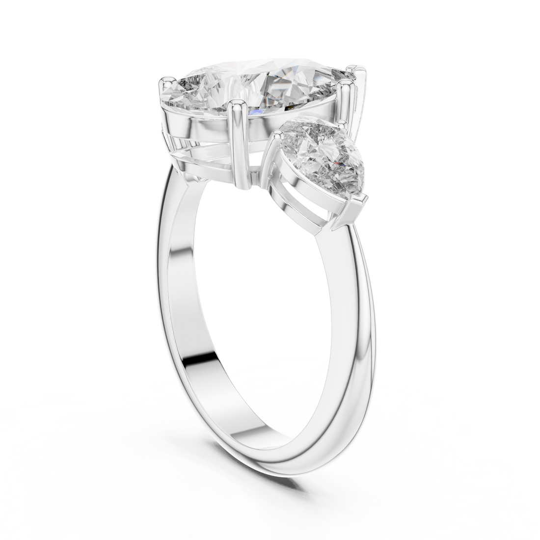 9#10033L_SS5 - Three Stone Pear Ring - White Gold