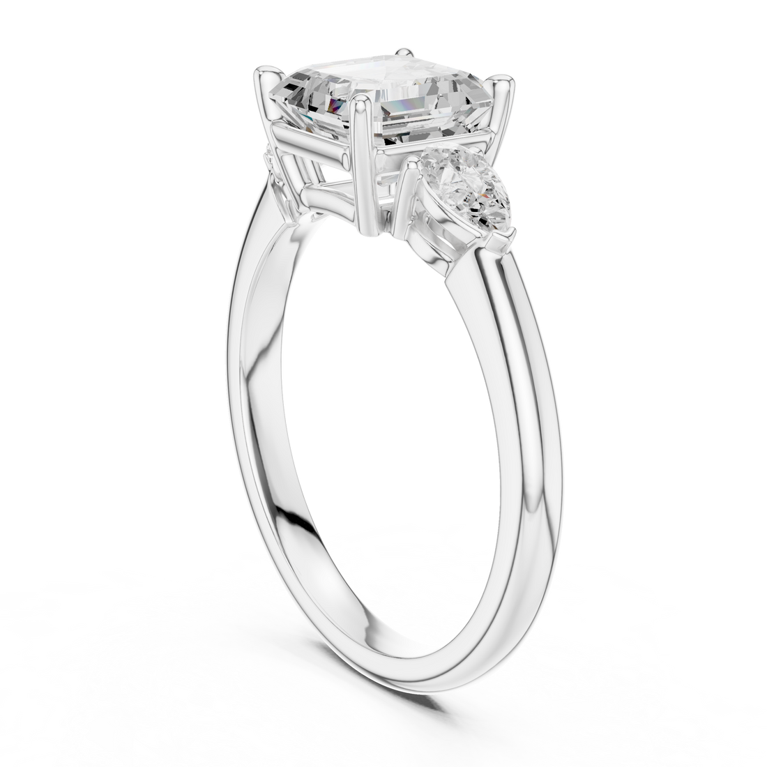 DDLR-035-AC - Three Stone Asscher Ring - White Gold