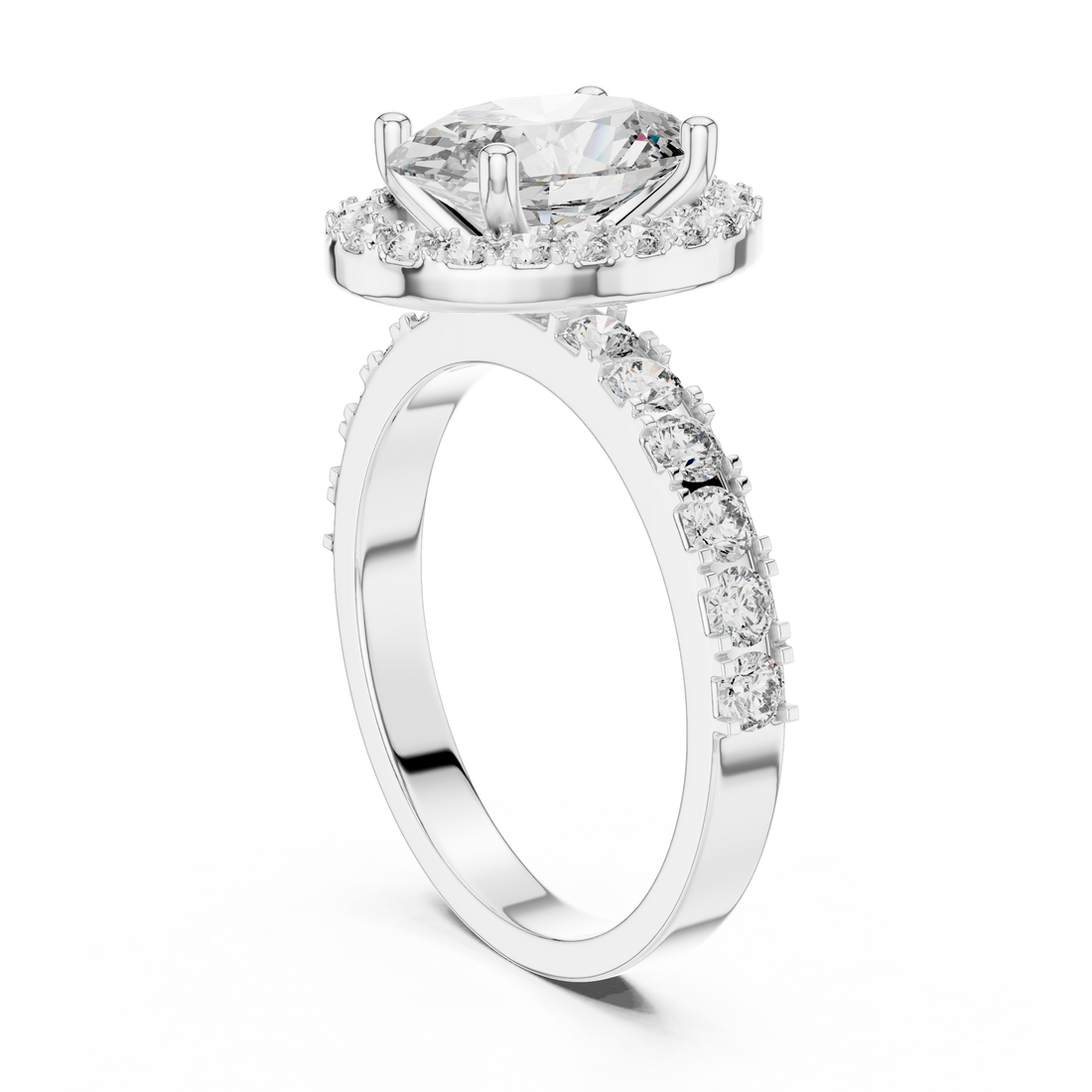LR-0175 - Halo Oval Ring - White Gold