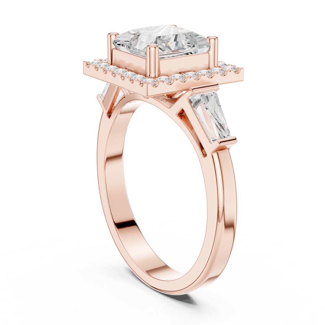 DDLR-342 PRI - Halo Three Stone Princess Ring - White Gold