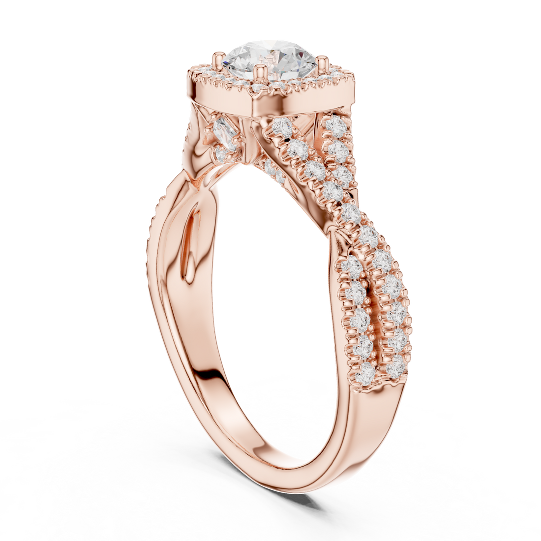 LR-0247 - Halo Round Ring - White Gold