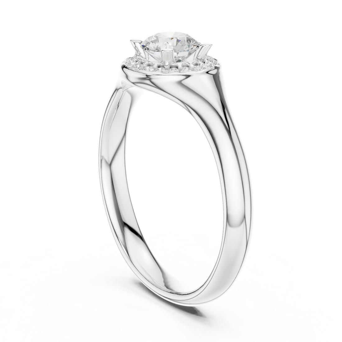 LR-0214 - Halo Round Ring - White Gold