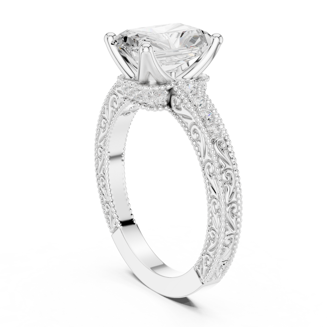 DDLR-166-RA - Vintage Radiant Ring - White Gold