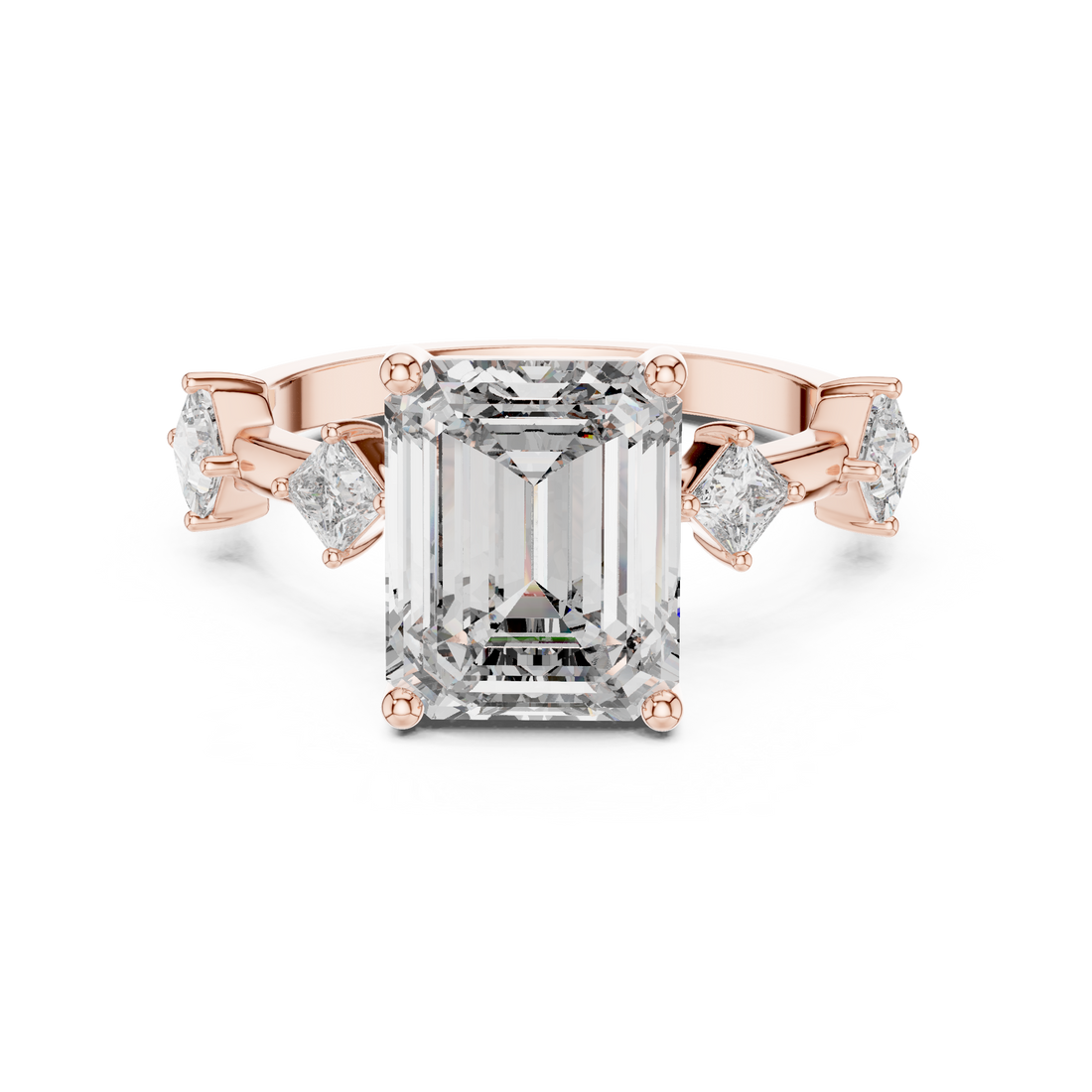 Three Stone Ring - Emerald | 9#10021L_28 - Rose Gold