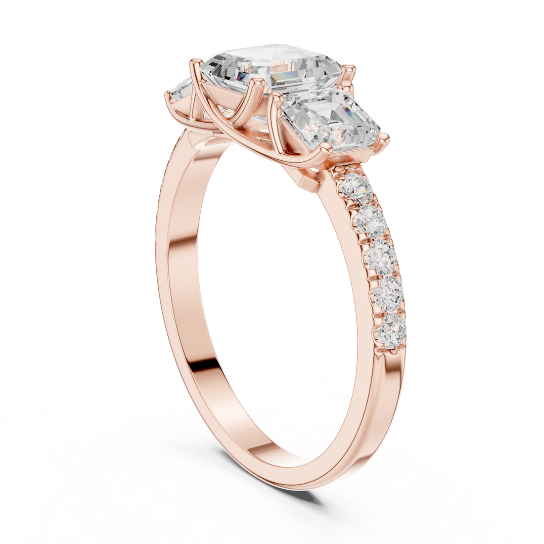 DDLR-1113 - Three Stone Asscher Ring - White Gold