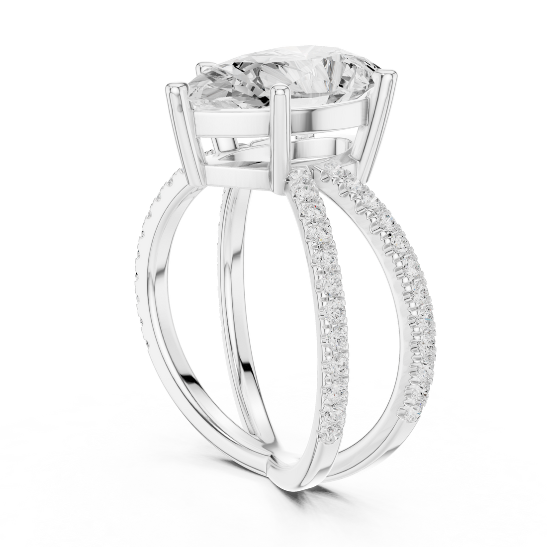 25 PE - Split Shank Pear Ring - White Gold