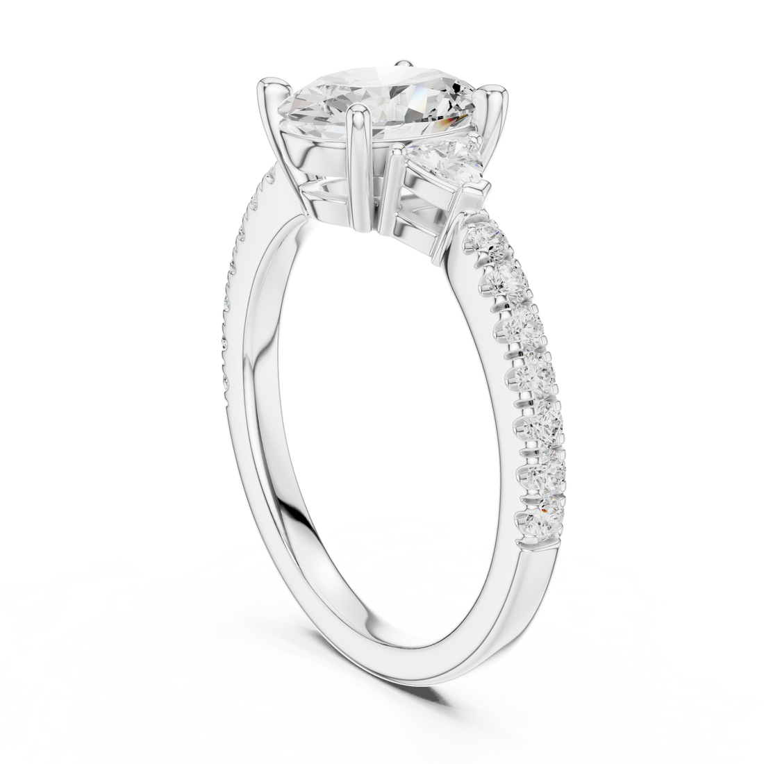 DDLR-859 - Three Stone Oval Ring - White Gold